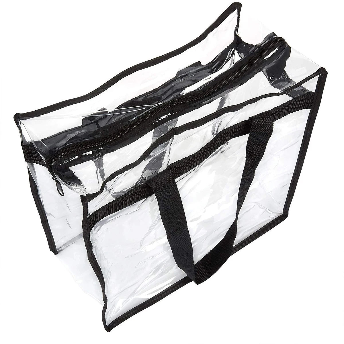 2Pcs Clear Tote Bags Large Capacity Transparent Shoulder Bag with Zipper Flexible Clear Lunch Bag Multipurpose Transparent Totes