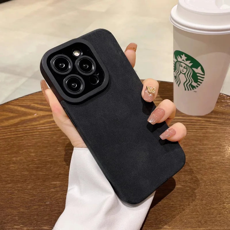 Fashion Matte Leather Silicone Case For iPhone 14 Plus 12 13 Mini 11 16 15 Pro Max 17 ProMax Lens Protection Shockproof Cover