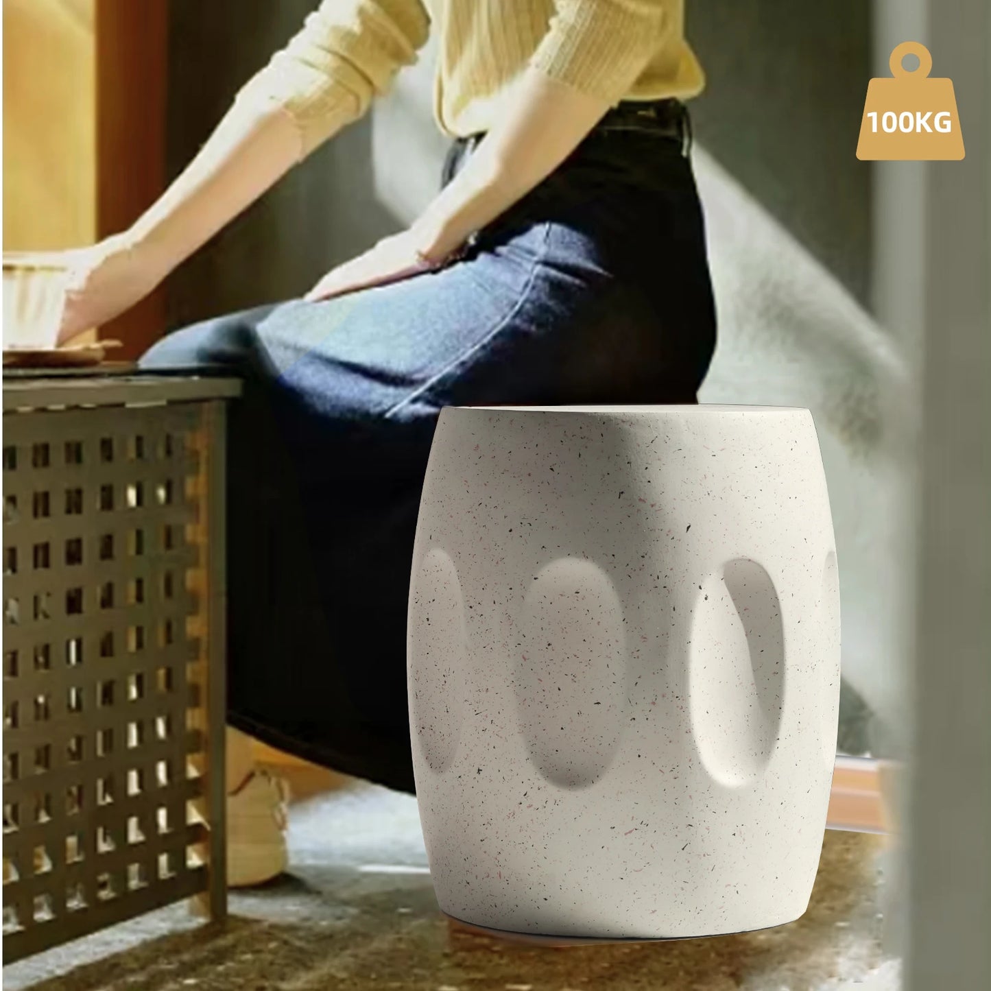 Unique Lightweight Concrete Side Table Decorative Garden Stool Faux Terrazzo Accent Table Small Coffee End Table