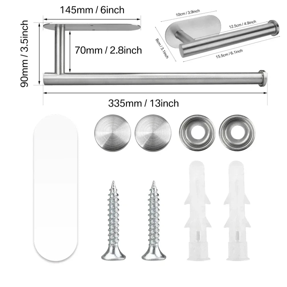 Adhesive Toilet Roll Paper Holder Organizer Wall Mount Storage Stand Kitchen Bathroom No Drill Tissue Towel Dispenser Stainless