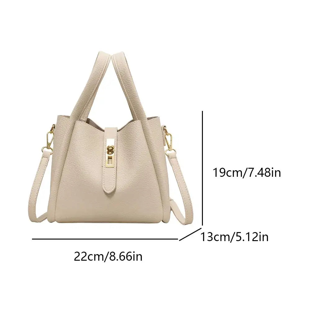 Luxury PU Leather Bucket Bag for Women Large Capacity Handbag with Inner Bag Double Handle Magnetic Closure Shoulder Bag Satchel