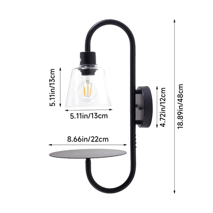 KOMORE Transparent Glass Lampshade Wall Light with Tray for Living Room, Hallway, Bedroom, Bathroom