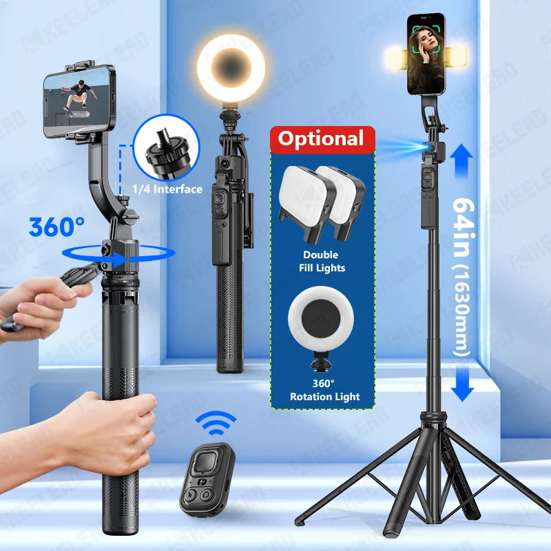Tripod for Mobile Phone 360°Auto-Rotation Shooting C17 Quadrapod Selfie Stick Phone Stand AI Face Following, with Remote Control