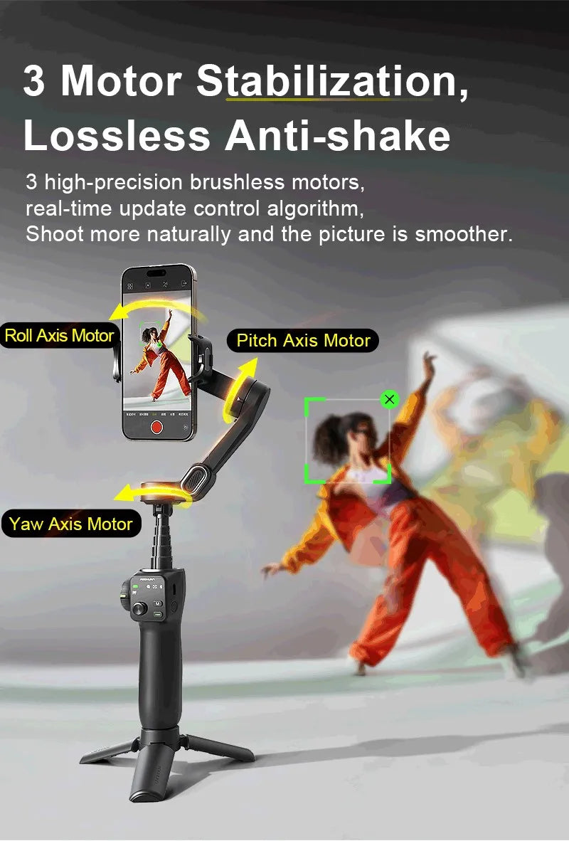 AOCHUAN Handheld Gimbal Stabilizer 3-Axis Smart V8 For Phone with Extension Rod Tripod Face Tracking For iPhone Android TikTok