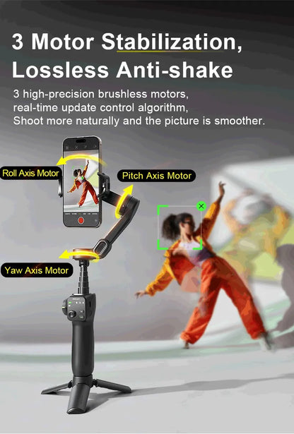 AOCHUAN Handheld Gimbal Stabilizer 3-Axis Smart V8 For Phone with Extension Rod Tripod Face Tracking For iPhone Android TikTok