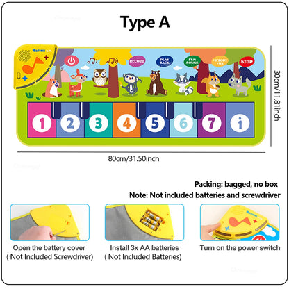 Piano Mat for Kids 80*30cm Toddlers Floor Keyboard Dance Mat Play Musical Carpet Music Instrument Toys Toddlers Girl Boy Gift