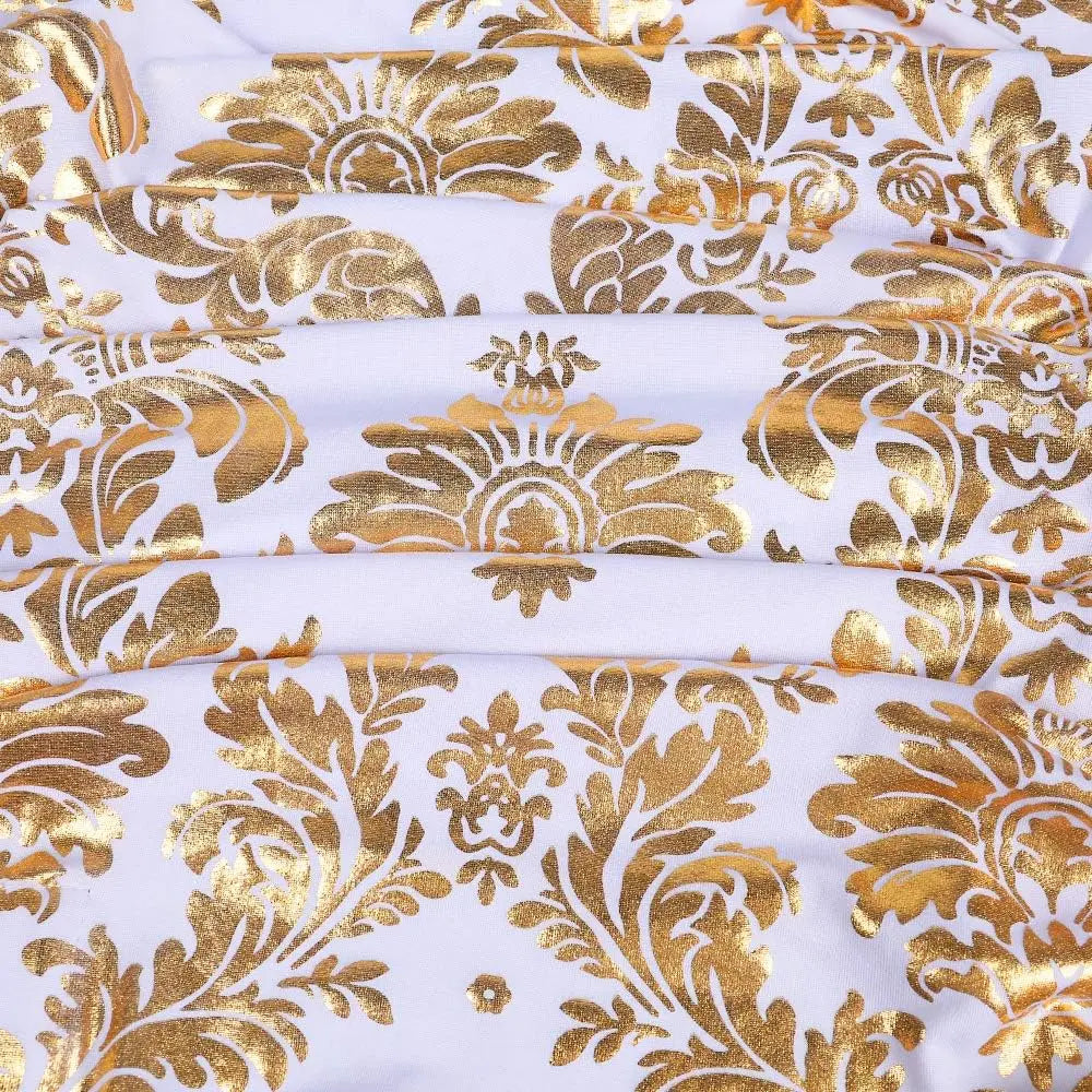 Dining Chair Covers Bronzing Gold Silver Flower Print Removable Washable Spandex Stretch Decorative Chair Slipcovers Wedding