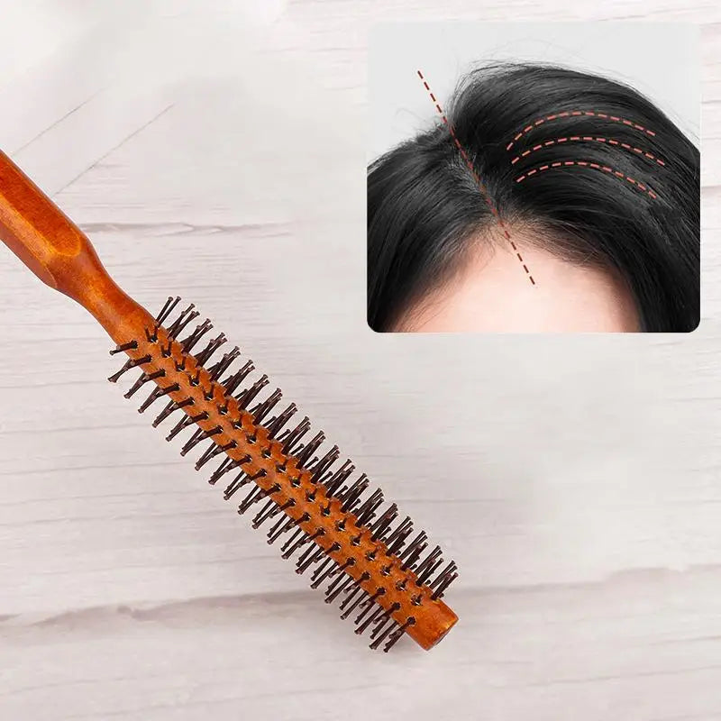 Bristle Wooden Curly Hair Comb Natural Boar Bristle Rolling Brush Round Barrel Blowing Curly Hairbrush Hair Styling Tool