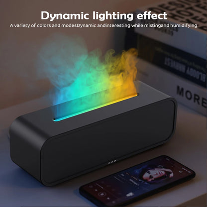 Luftbefeuchter mit Flammen-Aromatherapie-Diffusor, der ätherische Öle in 7 Farben aufnehmen kann, mit Timer und USB-Anschluss für den Schreibtisch.