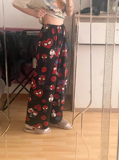 Hello Kitty Spider-Man Anime-Pyjamahose, Y2K-Cartoon-Stil, lockere Hose, Familienkleidung, Partnerhose, Geschenk für Mädchen
