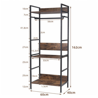 Heavy Duty Garment Rack, Wardrobe Storage Rack, Hall Tree Clothes Rack, Adjustable Shelves, Portable Organizer
