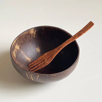 Natural Coconut Bowl Wooden Handmade Coconut Bowls for Eating Tableware Fork Spoon for Dessert Fruit Salad Mixing Rice