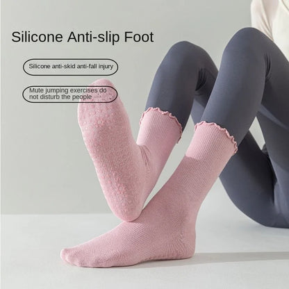 Yoga socks, boneless mid tube socks, sports anti slip thin fit, fitness Pilates combed cotton women's socks