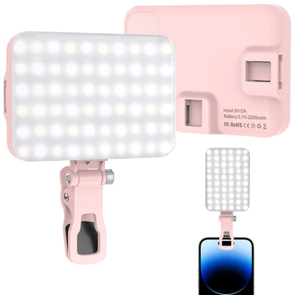 LED Selfie Light 60 High Power Rechargeable Clip Fill Video Light  for Phone iPad with Front & Back Clip Adjusted 3 Light Modes
