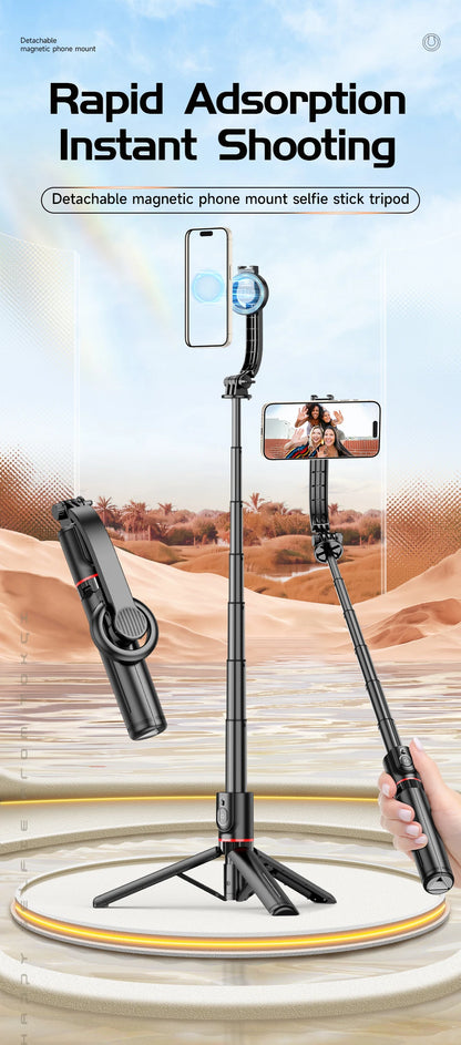Magnetic Selfie Stick Tripod with Bluetooth Remote Magsafe Cellphone Stand for iPhone 14 13 12 Pro Max Vertical Shooting