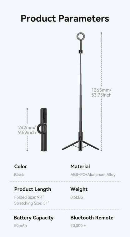 TELESIN Magnetic Selfie Stick Tripod with Remote For Cellphone For iPhone 16 15 14 13 12 Pro Max For HUAWEI XIAOMI SAMSUNG