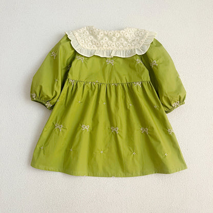 Autumn 0-6Yrs Girls Princess Dress Baby Girl Clothes Clothes Butterfly Collar Baby Girl One Piece Clothes Embroidery Kids Dress