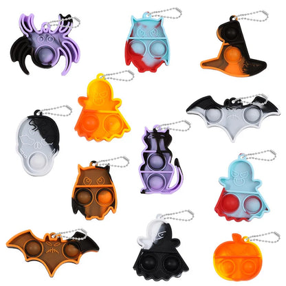 Halloween Fidget Toys Keychain - Mini Pop Pumpkin Spider Party Favors for Kids & Adults (10/20/30 Pack)