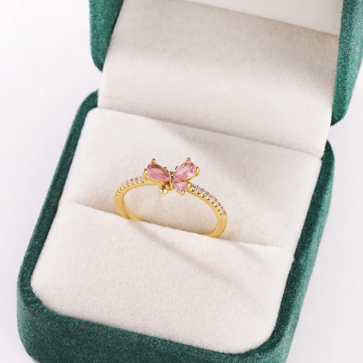 Pink Zircon Bow Heart Rings For Women Gold Plated 18K Plated Adjustable Heart Ring 2026 Trend Wedding Aesthetic Jewelry Gift