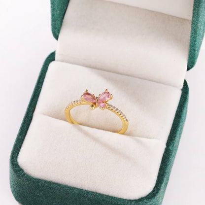 Pink Zircon Bow Heart Rings For Women Gold Plated 18K Plated Adjustable Heart Ring 2026 Trend Wedding Aesthetic Jewelry Gift