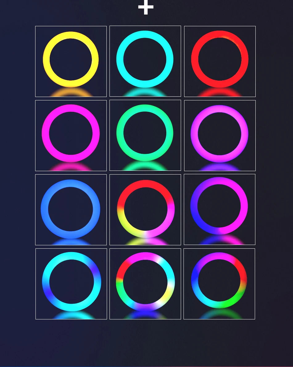 10in 26cm RGB Selfie Ring Light with Telescopic Tripod Stand Phone Holder, Photography RingLight Colorful Led Makeup Fill Lamp