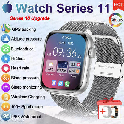 2026 New Original Watch Series 11 Women Smart Watch Bluetooth Call NFC IP68 Waterproof HD AMOLED Screen GPS Track Men Smartwatch
