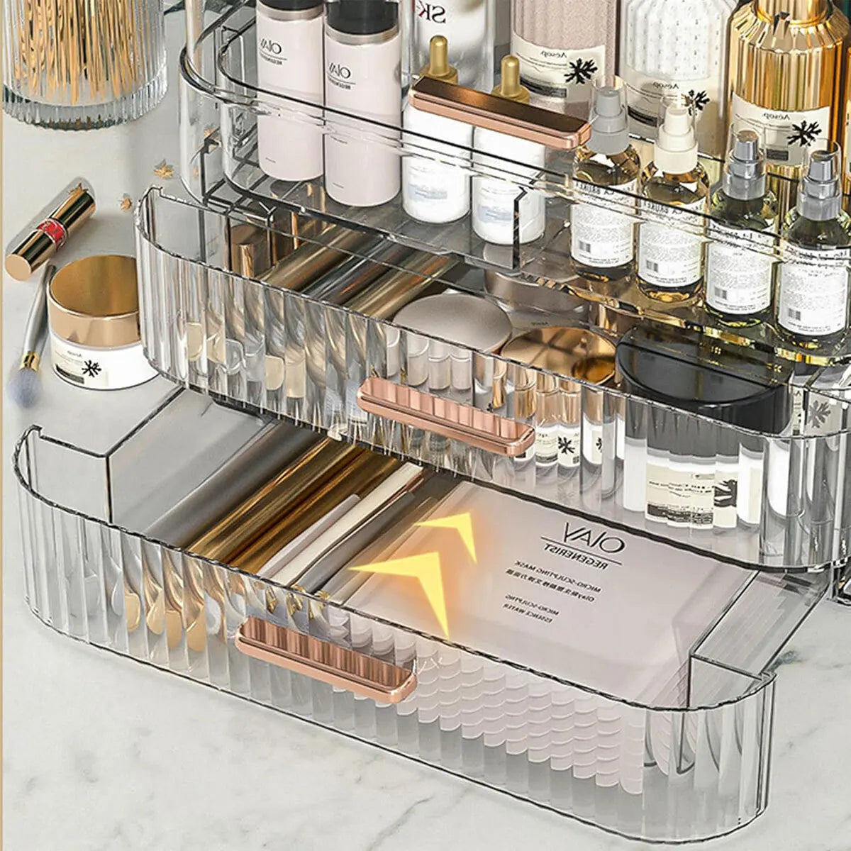 2025 Large White Cosmetic Skincare Organiser Make-Up Storage Case 2 Drawers Box