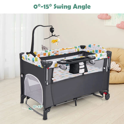 DORTALA 5-in-1 Baby Bassinet Bedside Sleeper Portable Pack and Play-Grey