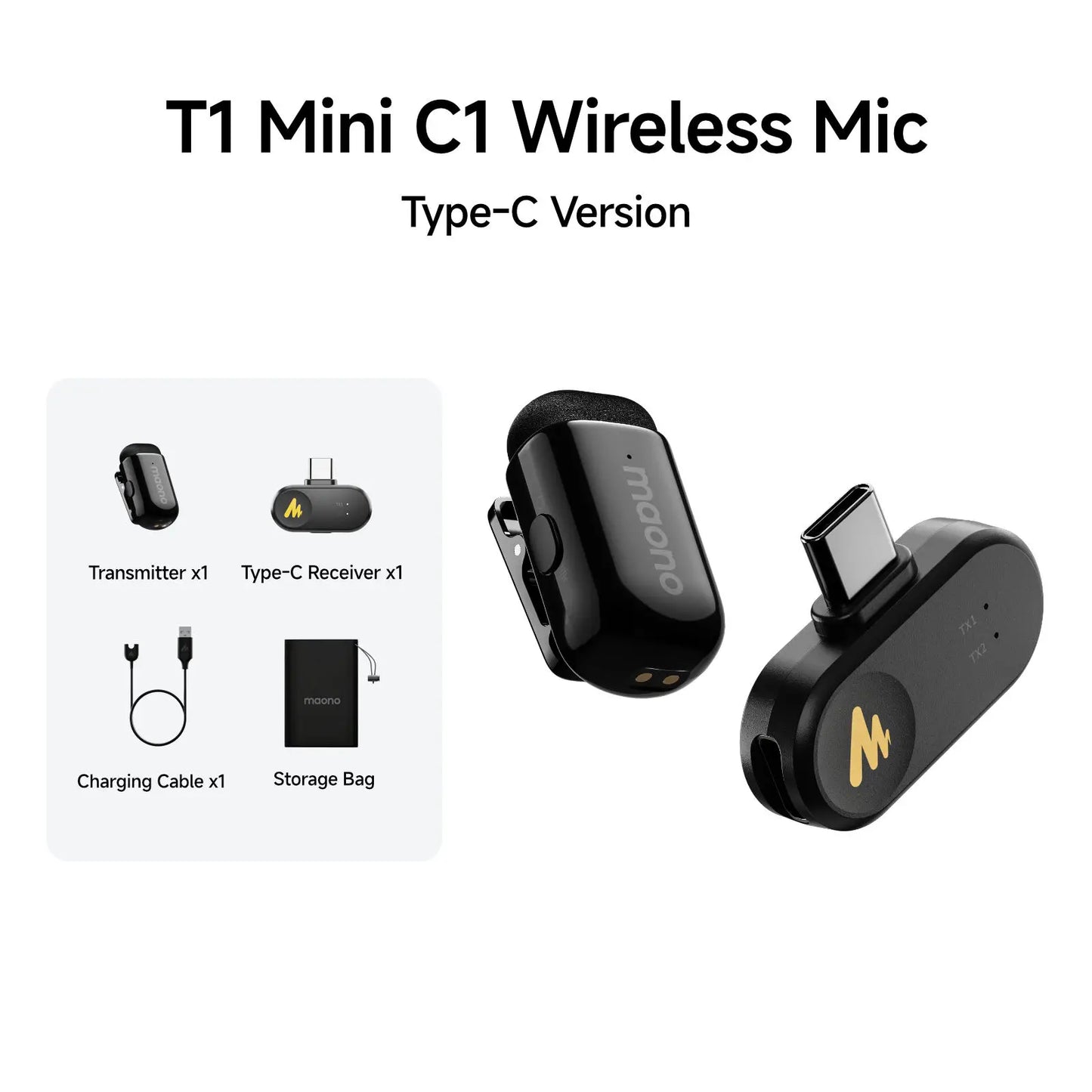 MAONO Wave T1 mini Wireless Lavalier Microphone Mini Lapel Mic for iPhone Android PC AI Noise Cancellation for Video Recording
