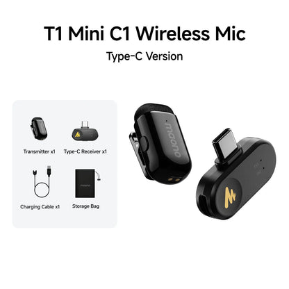 MAONO Wave T1 mini Wireless Lavalier Microphone Mini Lapel Mic for iPhone Android PC AI Noise Cancellation for Video Recording