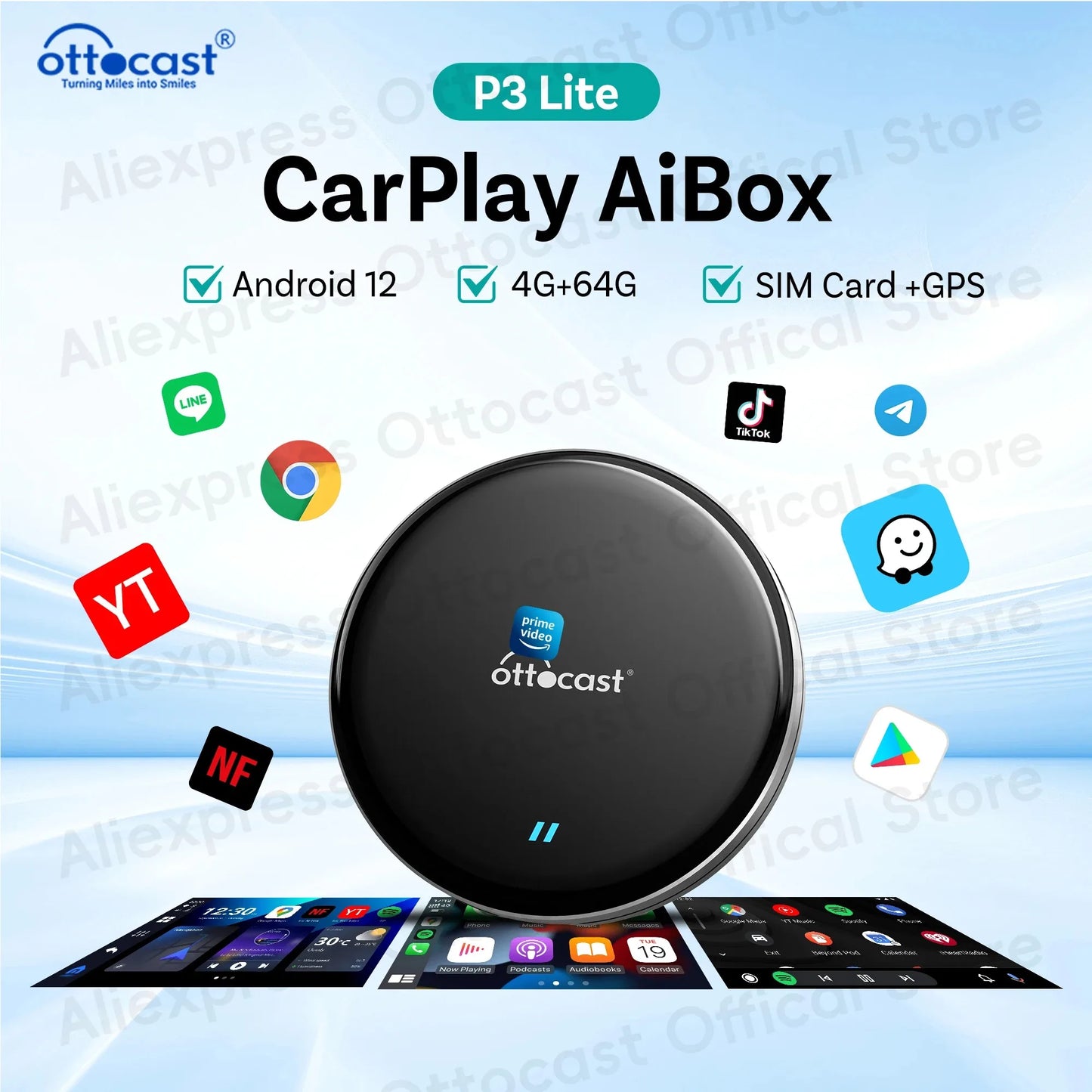 OTTOCAST New P3 Lite OttoAiBox Wireless CarPlay Android AI Box for Youtube for TikTok Car Accessories for OEM CarPlay Car Gift