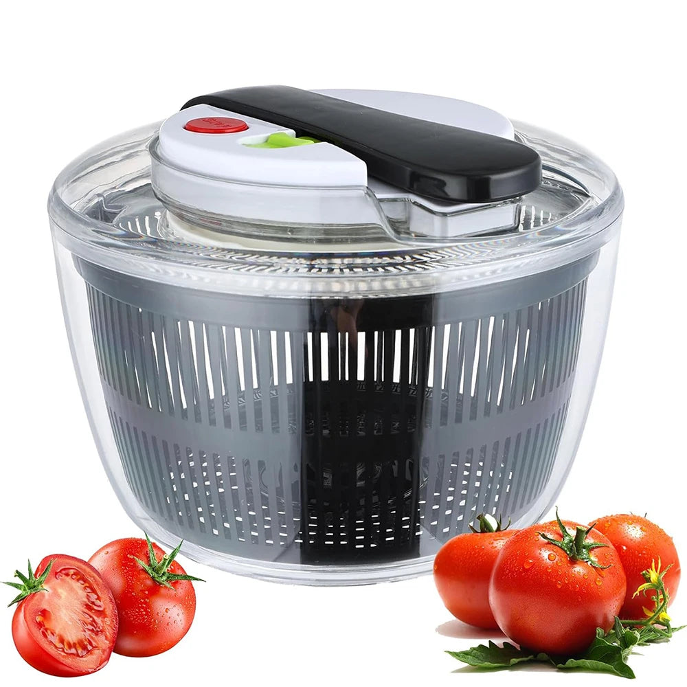 LMETJMA 3L Salatschleuder, große Salatschüssel mit Deckel, einhändig bedienbar, leicht zu bedienen, Salatschleuder, Waschmaschine, Trockner, Abtropfgerät, Mixer JT249