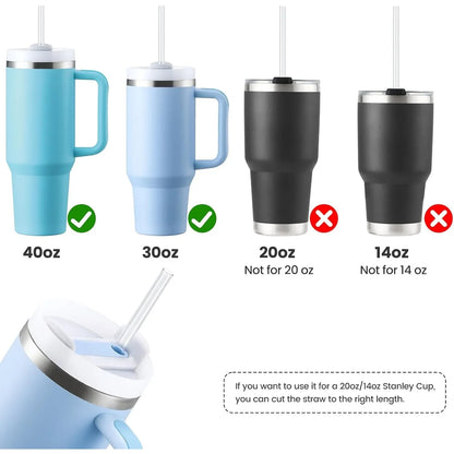 Stanley Cup Replacement Straws 40oz - 12 Pack Clear Reusable Straws with 2 Cleaning Brushes