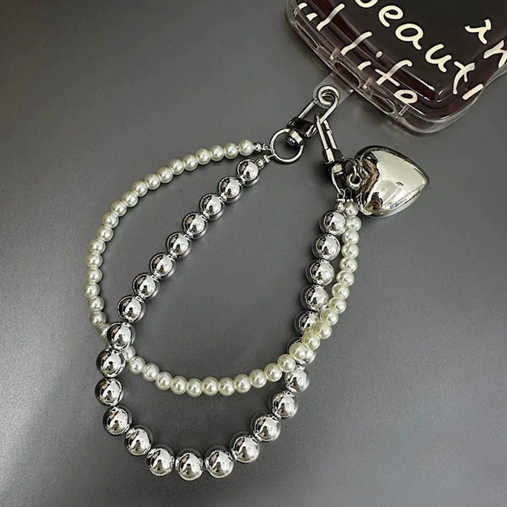 Mobile Phone Strap Bag Pendant Keychain Bag Handle Decor Belt Double Chain INS Love Pendant Anti Drop Short Bag Pendant Gifts