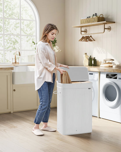 SONGMICS Laundry Hamper with Lid, Bamboo Laundry Basket, Removable Machine Washable Hamper Basket, with Handles, 72 L