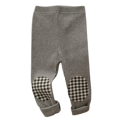 Kids Colorful Plaid Patched Feature Design Cute Warm Long Leggings Suitable Little Baby Trendy and Comfortable Clothing Matching