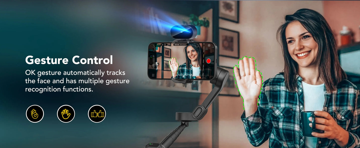 AOCHUAN Smart X2 Ai Handheld Gimbal Stabilizer Built in Extension Rod Equipped with LED display Smartphone Gimbal Stabilizer