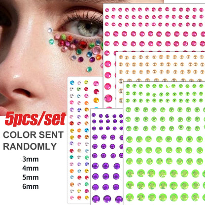 5Pcs/lot Mixed Shinying Girl Nail Glitter Face Stickers Rhinestone 3D Colorful Random Nail Face Crystal DIY Makeup Face/Body Dia