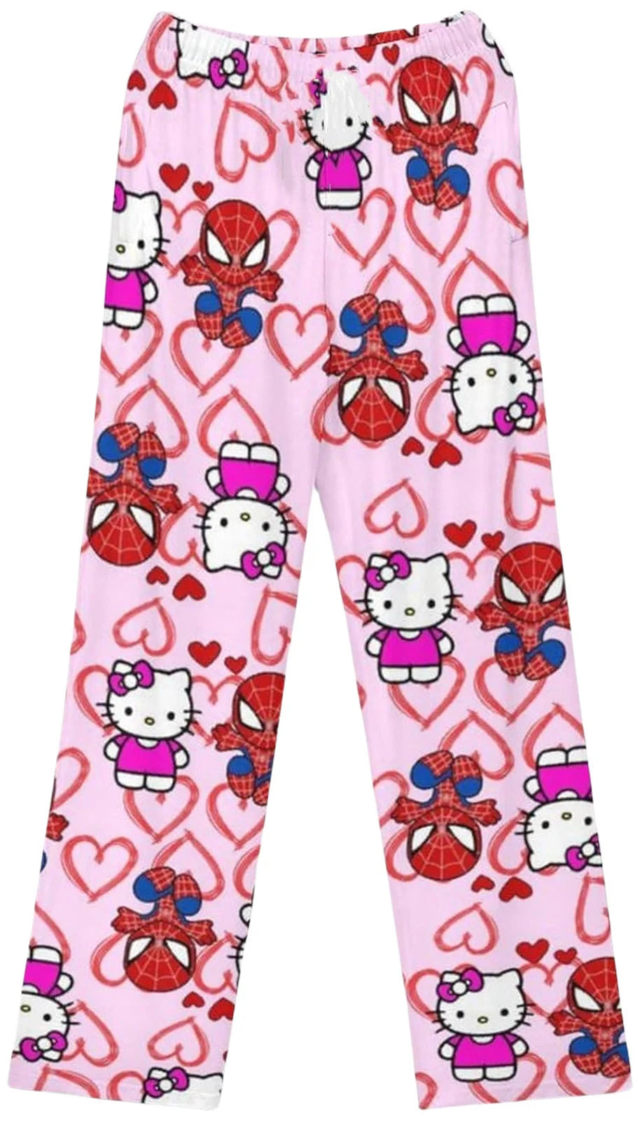 Hello Kitty Spider-Man Anime-Pyjamahose, Y2K-Cartoon-Stil, lockere Hose, Familienkleidung, Partnerhose, Geschenk für Mädchen