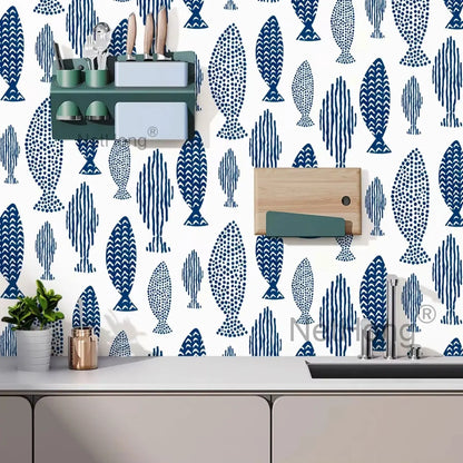 6M Vinyl Geometric small fish pattern Wallpaper Stickers Self Adhesive Contact Paper Waterproof