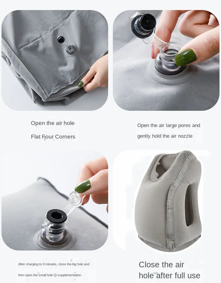 Flocked Inflatable Air Cushion Travel Pillow Headrest Chin Support Cushions for Airplane Plane Car Office Rest Neck Nap Pillows