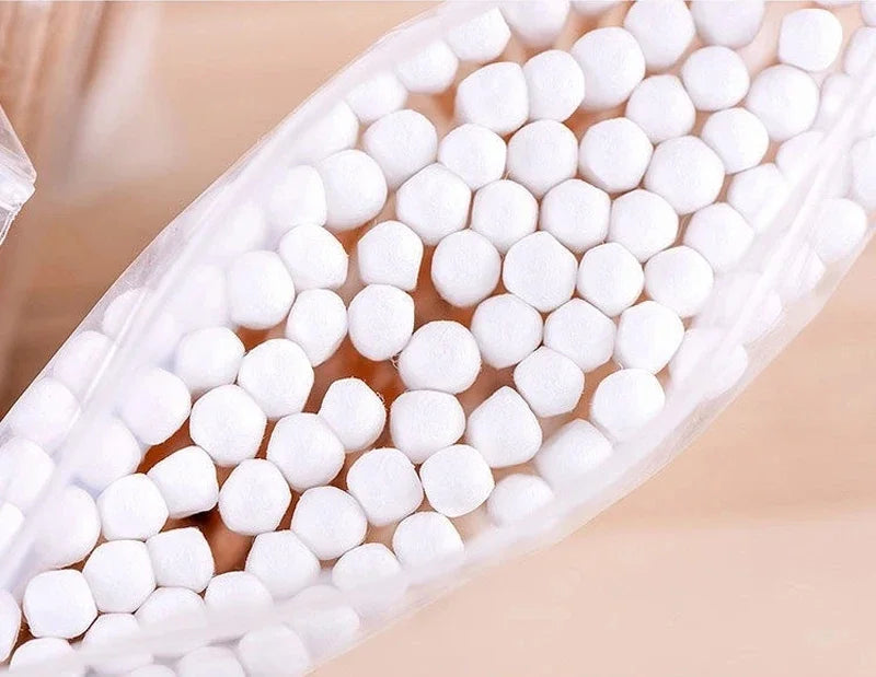 Cotton Swab Storage Box Double Head Cotton Buds Container Transparent Square Bamboo Cover Cotton Swab Toothpick Organize Box