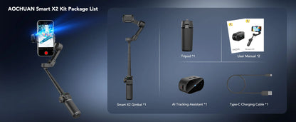 AOCHUAN Smart X2 Ai Handheld Gimbal Stabilizer Built in Extension Rod Equipped with LED display Smartphone Gimbal Stabilizer