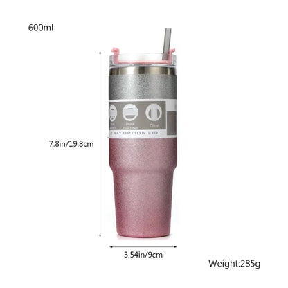 600/900ml Stainless Steel Coffee Mug Diamond Paint Thermos Cup with Lid and Straw With Handle Insulated Tumblers Vacuum Beer Cup