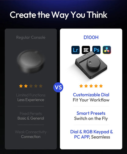 Uianzi D100H Dial Creative Controller Video Editing Assistant for Youtube Tiktok PR PS Support Bluetooth Key Production Console