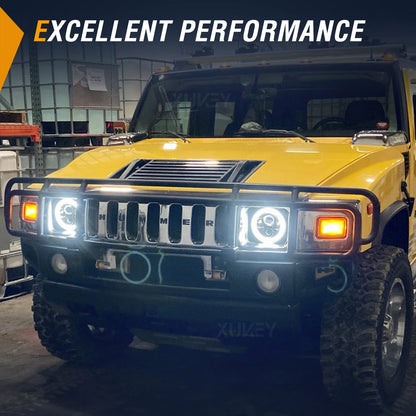 7inch Angel Eyes H4 Led Headlight For Lada Niva 4X4 Uaz Hunter Hummer H1 H2 Wrangler Daytime Running Lights DRL Amber Halo Rings