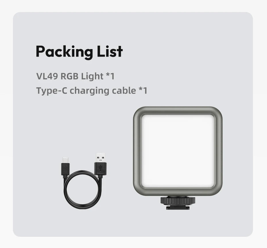 Ulanzi VL49 RGB Camera Light LED Video 2500K-9000K 800LUX Magnetic Mini Fill Light 3 Cold Shoe 2000mAh Type-C for Youtube