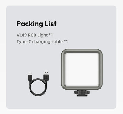 Ulanzi VL49 RGB Camera Light LED Video 2500K-9000K 800LUX Magnetic Mini Fill Light 3 Cold Shoe 2000mAh Type-C for Youtube