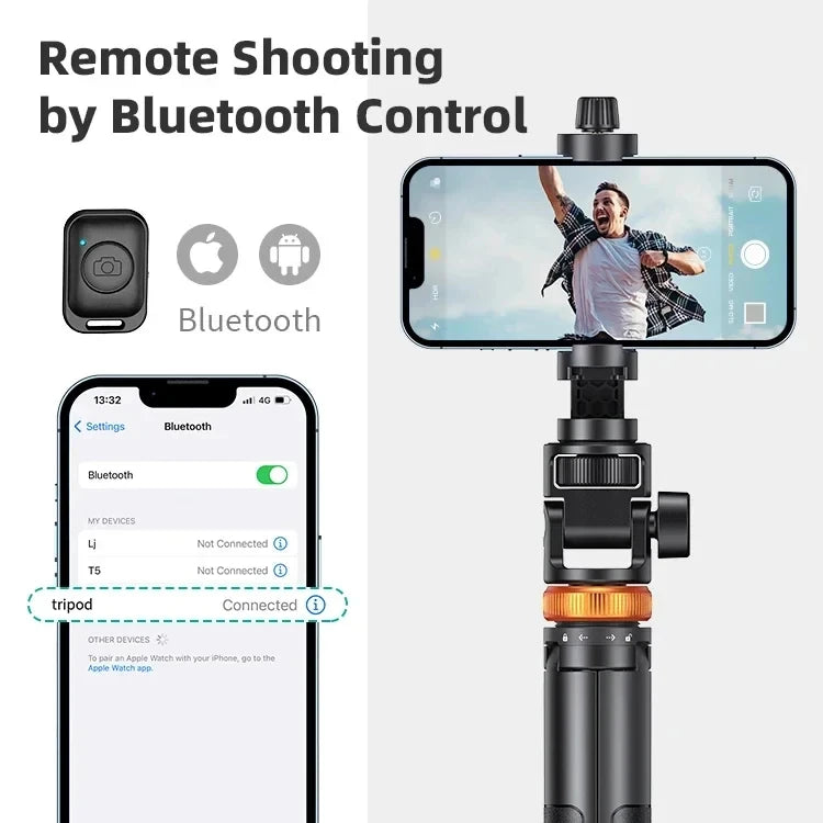 1.49M Wireless Selfie Stick Tripod Stand with Bluetooth Remote Extendable Tripod for iPhone Mobile Phone Tiktok Live Streaming