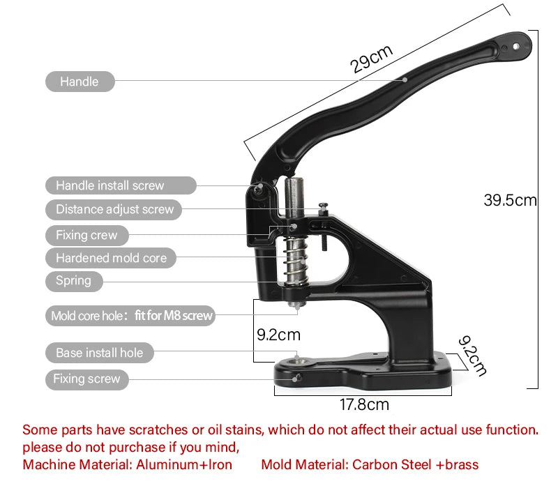 WUTA Manual Button Installation Tool Mute Punching Mushroom Rivets, Eyelet Hand Pressing (without /with Machine) DIY Craft Tools